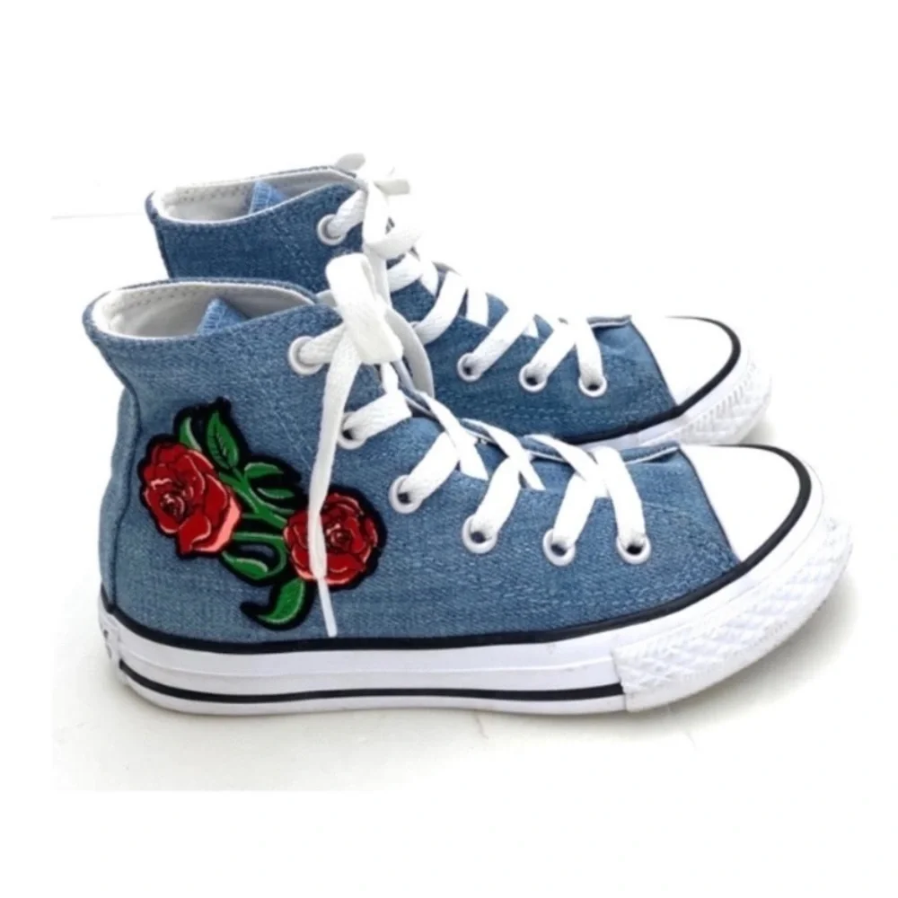CONVERSE All Star Floral Patch Denim High Top Sneakers Size 12 Kids  362878F